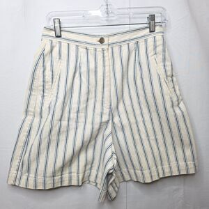 DKNY Jeans Shorts Women 10 Denim White Blue Pinstripe High Waisted Bermuda Mom